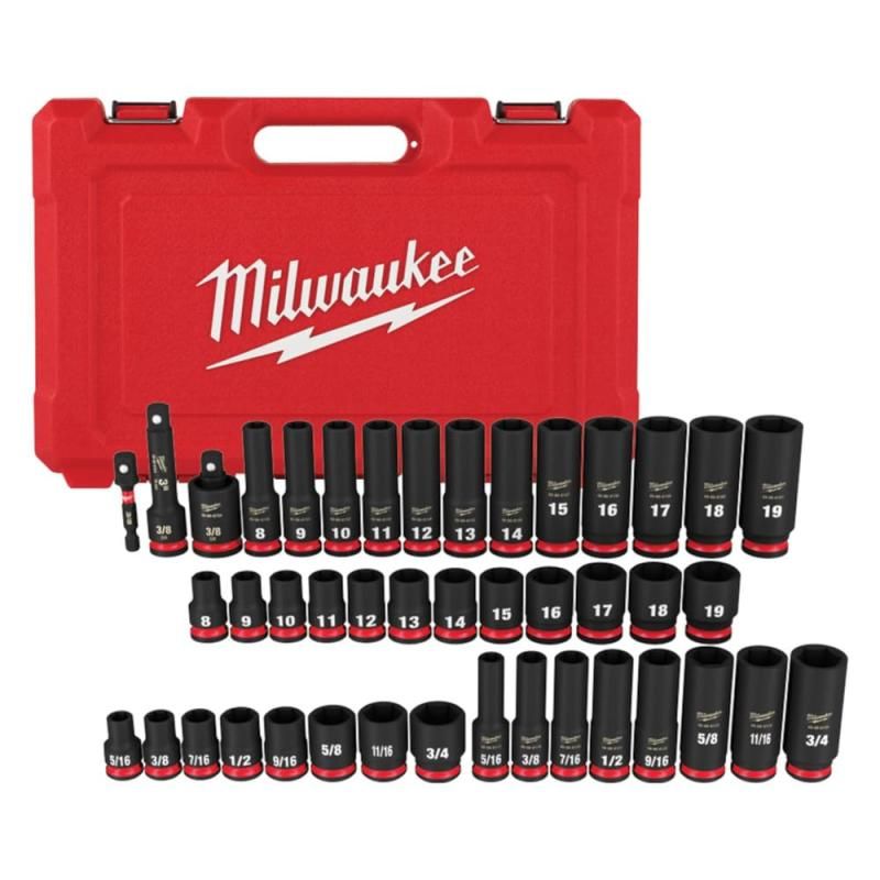 Milwaukee 49-66-7009 43PC SHOCKWAVE Impact Duty 3|8-quot- Drive SAE -amp- Metric Deep 6 Point Socket
