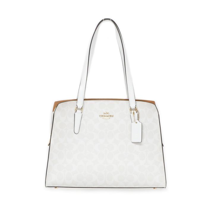 コーチ COACH テイタム キャリーオール PVC / レザー シグネチャー C4075 トートバッグ 肩掛け 2WAYバッグ ハンドバッグ ビジネスバッグ レディース メンズ ホワイト / グレー 美品 中古 mbc11006 コーチ COACH テイタム キャリーオール PVC / レザー シグネチャー