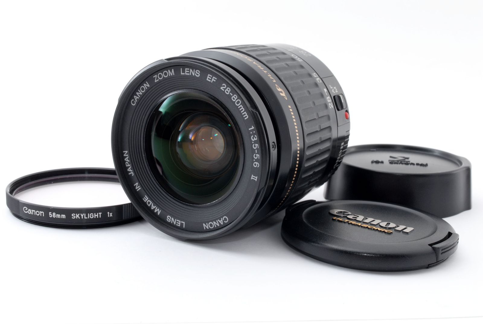 キャノン ズーム レンズ Canon EF 28-80mm F3.5-5.6 Ⅱ 0.38m/1.3ft レンズフィルター skylight 1x 前 後 キャップ 付き #C0060