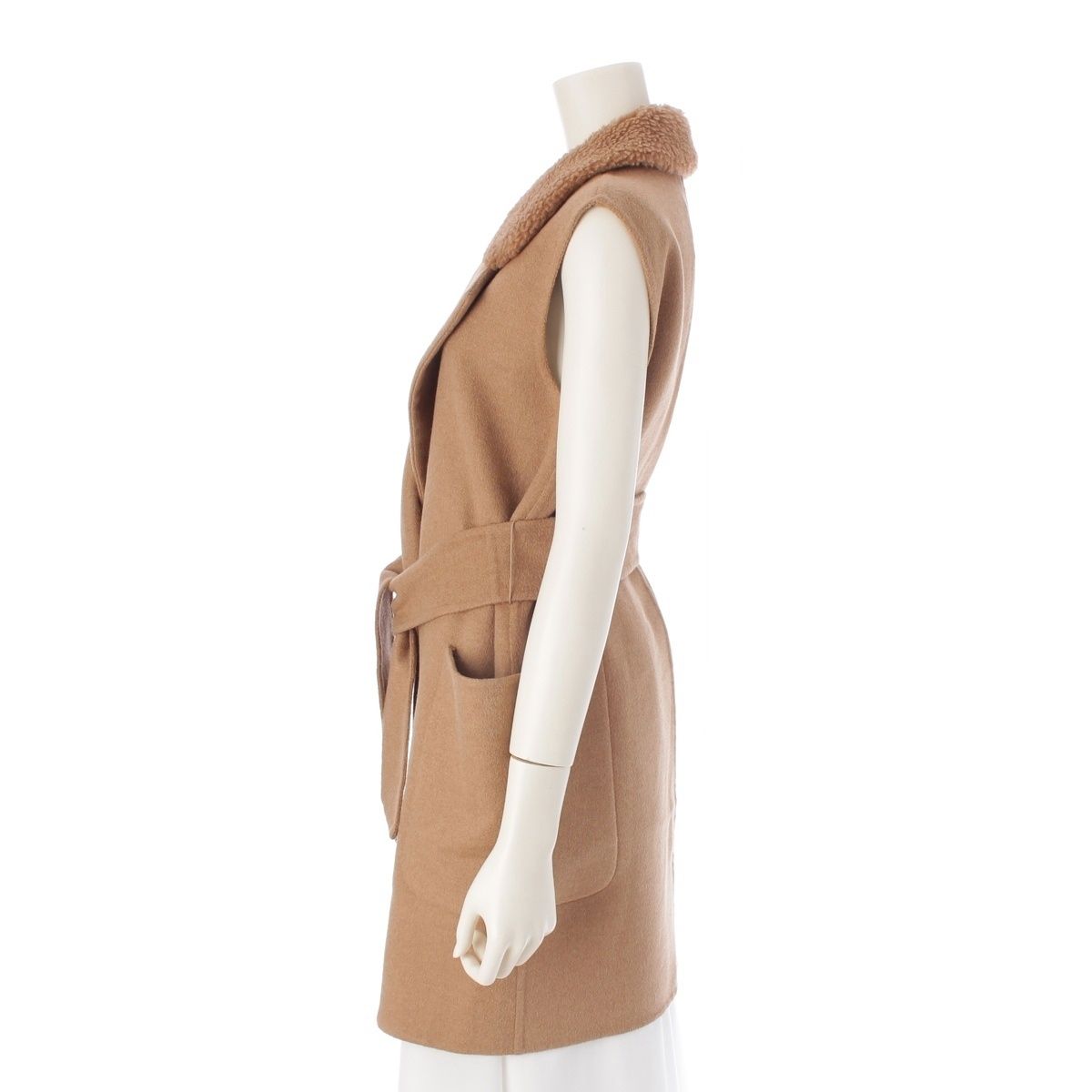 Max Mara マックスマーラ 128601936 ブラウン キャメル100 ロングジレ キャメル 40 ベスト ウール レディース 中古 マックスマーラ キャメル ウール ノースリーブ ジレ コート