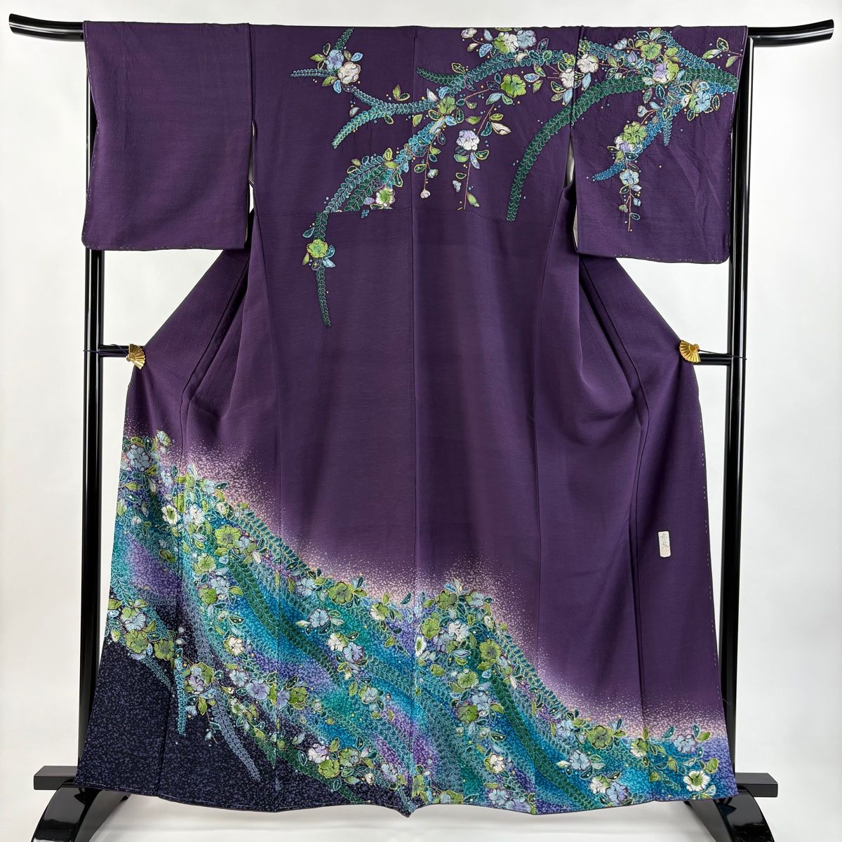 訪問着 身丈161cm 裄丈66cm M 袷 落款 辻が花柄 金彩 ぼかし 紫 正絹