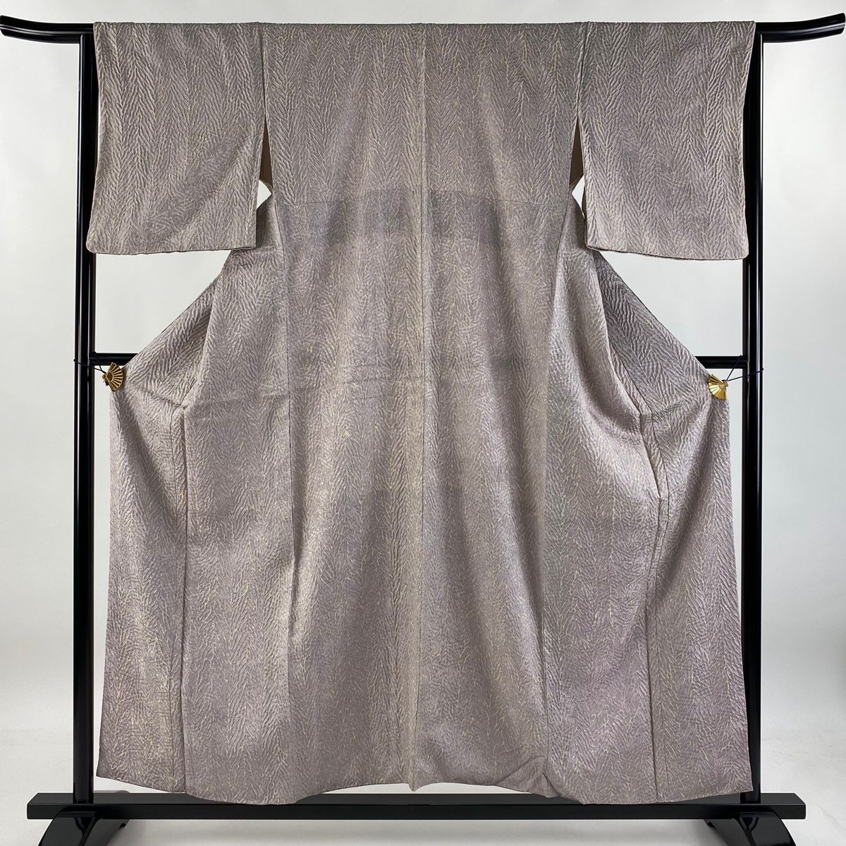 小紋 身丈155.5cm 裄丈64cm M 袷 幾何学 絞り 灰紫 正絹 名品