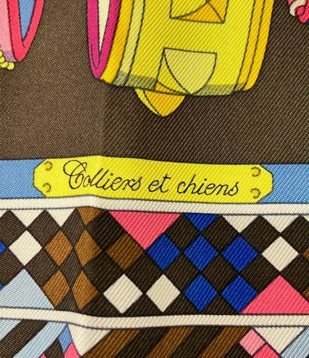 美品 エルメス スカーフ カレ90 シルク100% 首輪と犬 Colliers et