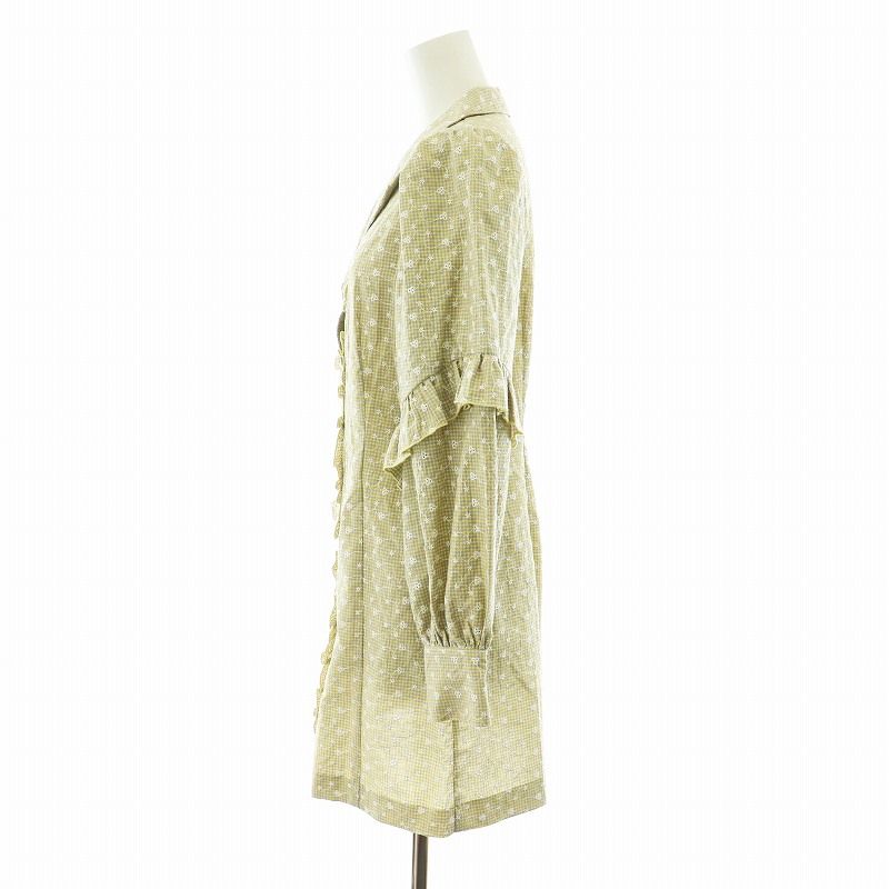 コエル COEL ギンガム刺繍ミニワンピース 長袖 フリル 花柄 36 S 黄 イエロー AN14 GY36