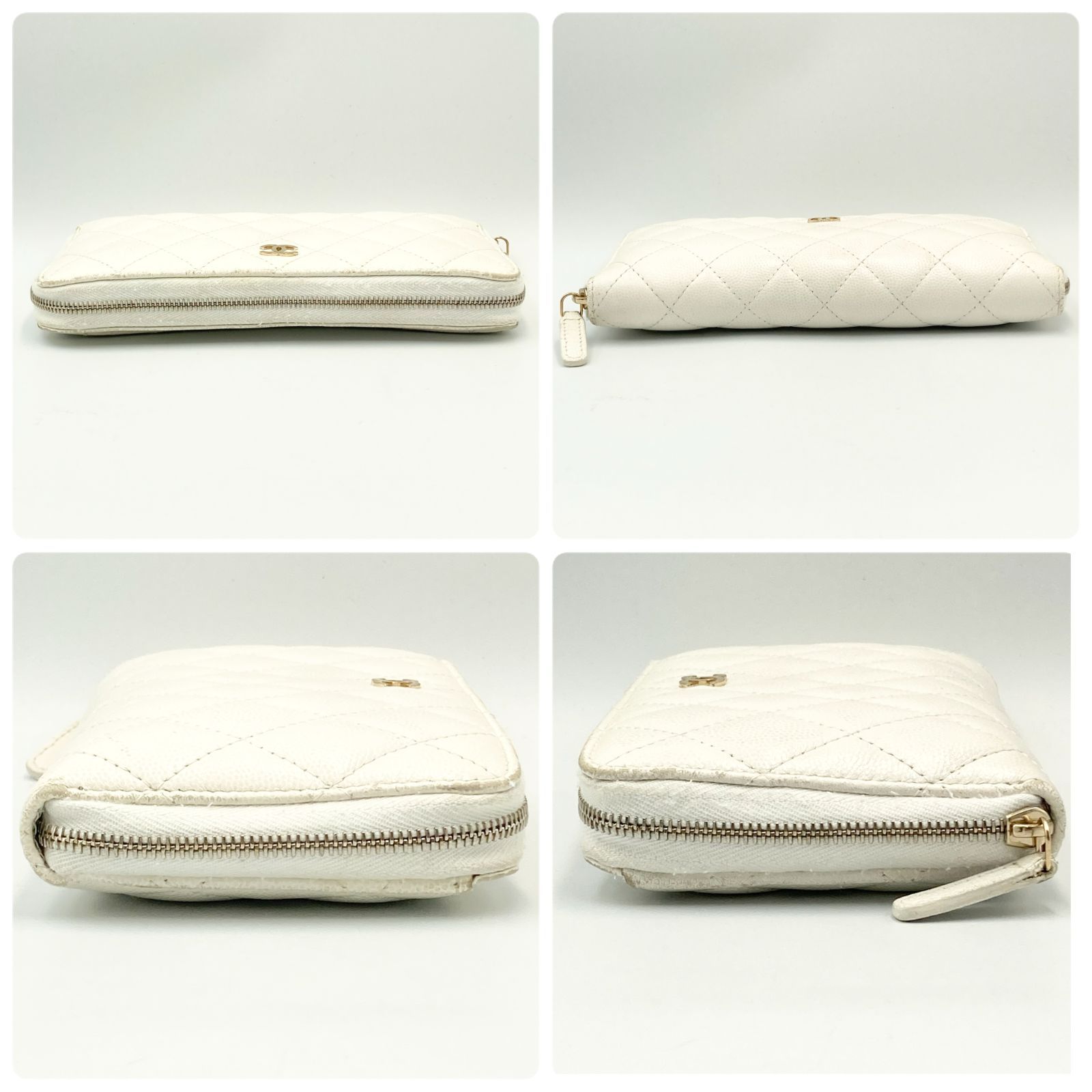 正規品CHANEL ホワイト長財布ロング ウォレット マトラッセキャビアスキン 名古屋】【CHANEL】シャネル ロングジップウォレット AP3337