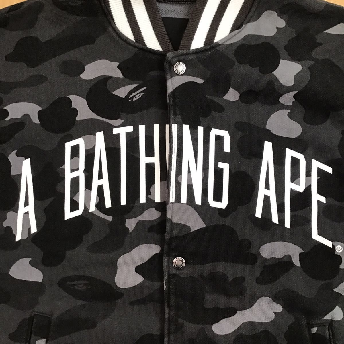 Black camo スウェット スタジャン Mサイズ a bathing ape BAPE sweat varsity jacket エイプ ベイプ  アベイシングエイプ 迷彩