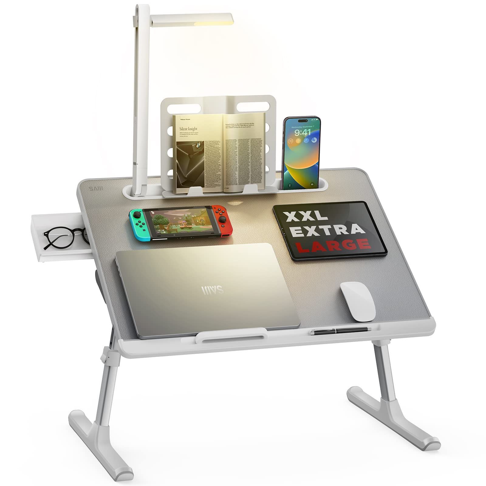 新着商品 一人暮らし 食事 勉強 軽量 パソコンテーブル 40kg荷重 K8 表面PVC加工 ブックスタンド付き 引き出し 高さ調整 角度 大容量天板 ちゃぶ台 ノートPCパソコンテーブル グレー60*45cm ベッドテーブル ローテーブル ミニテーブル