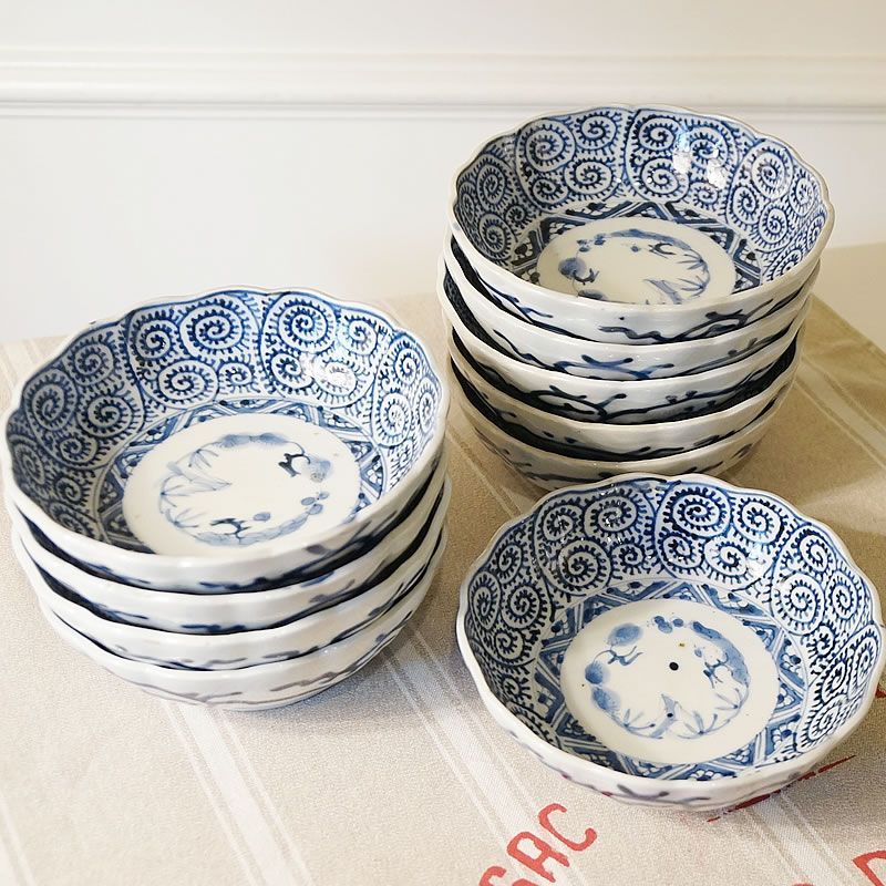 古伊万里のお皿 在庫限り ヴィンテージ 古伊万里 15cm 丸皿 蛸唐草文 10枚セット 和風