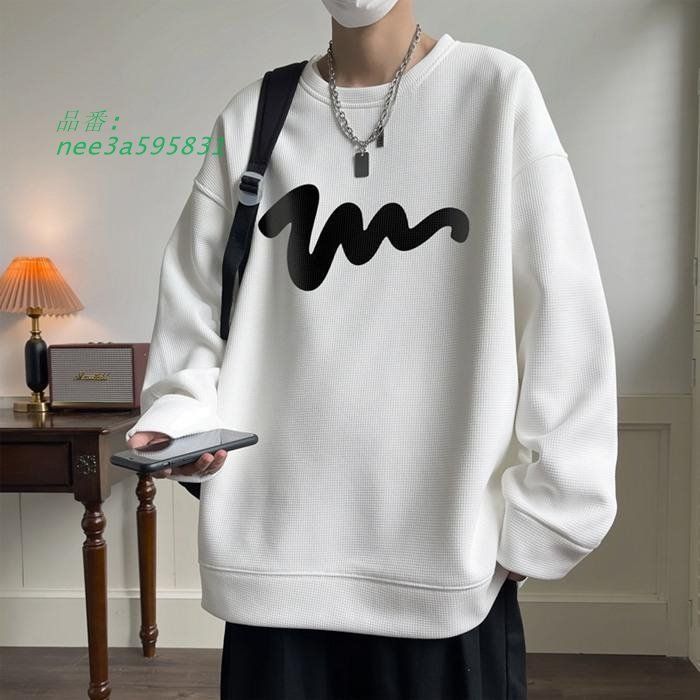 Tシャツ メンズ ワッフル生地 トレーナー 長袖Tシャツ 長袖 秋 カジュアル 通学 春 おしゃれ トップス ロゴ クルーネック 