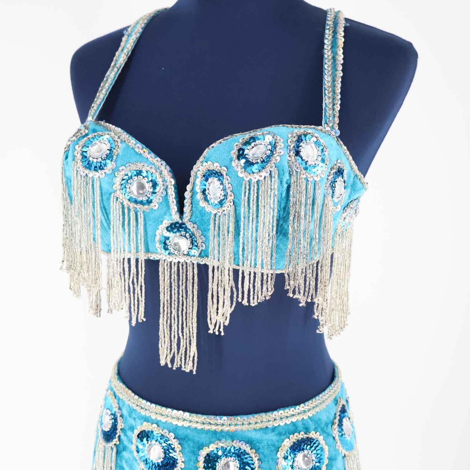 ベリーダンス用 オリエンタル衣装】水色 GUZEL COSTUME スパンコール