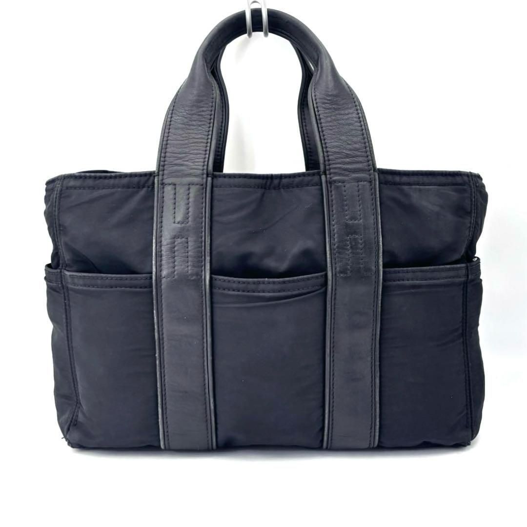 HERMES エルメス アカプルコPM トートバッグ 黒 ナイロン レザー 黒