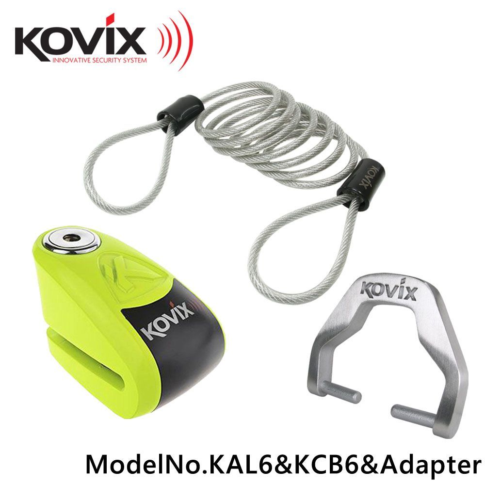 KOVIX コビックス アラーム付き ディスクロック KAL6 蛍光グリーン セキュリティワイヤー 150cm ディスクロックアダプター セット バイク ワイヤーロック
