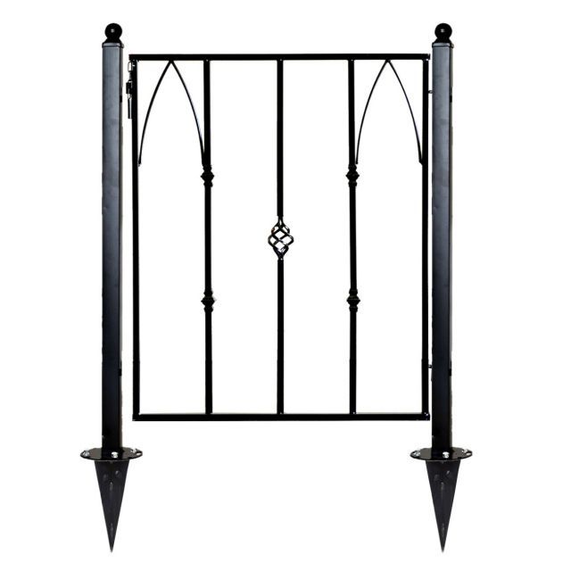 ガーデンガーデン モダンエクステリアフェンス アイアン ゲートセット 片開き ブラック ポスト付き 埋め込み設置用 IEF-