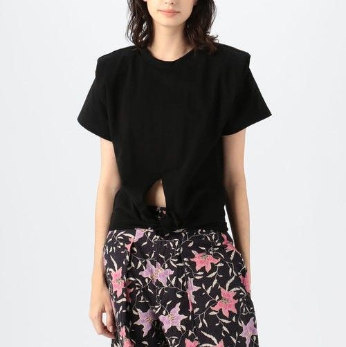 ISABEL MARANT イザベルマラン ポルトガル製 BELITA コットンクルーネックプルオーバー リボンヘム Tシャツ 78-03-02-03002 XS ブラック 半袖 トップス【中古】【ISABEL MARANT】 ISABEL MARANT イザベルマラン ポルトガル製 BELITA コットンクルー