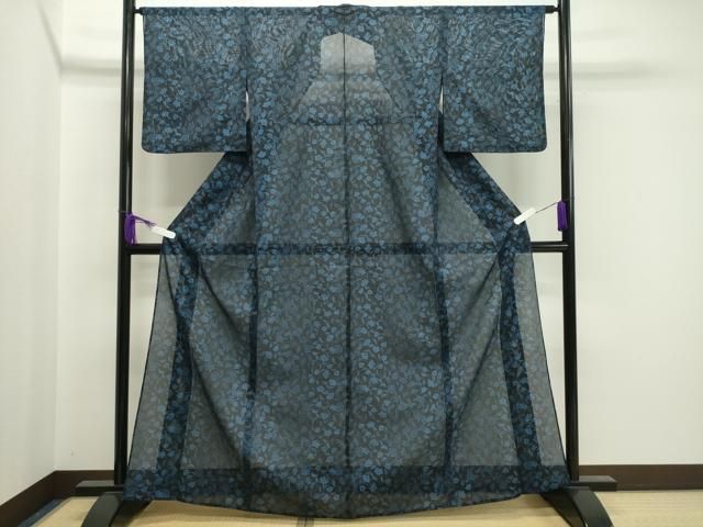 平和屋着物▽小紋 単衣 霞文 黒地 洗える着物 DAAT9832az