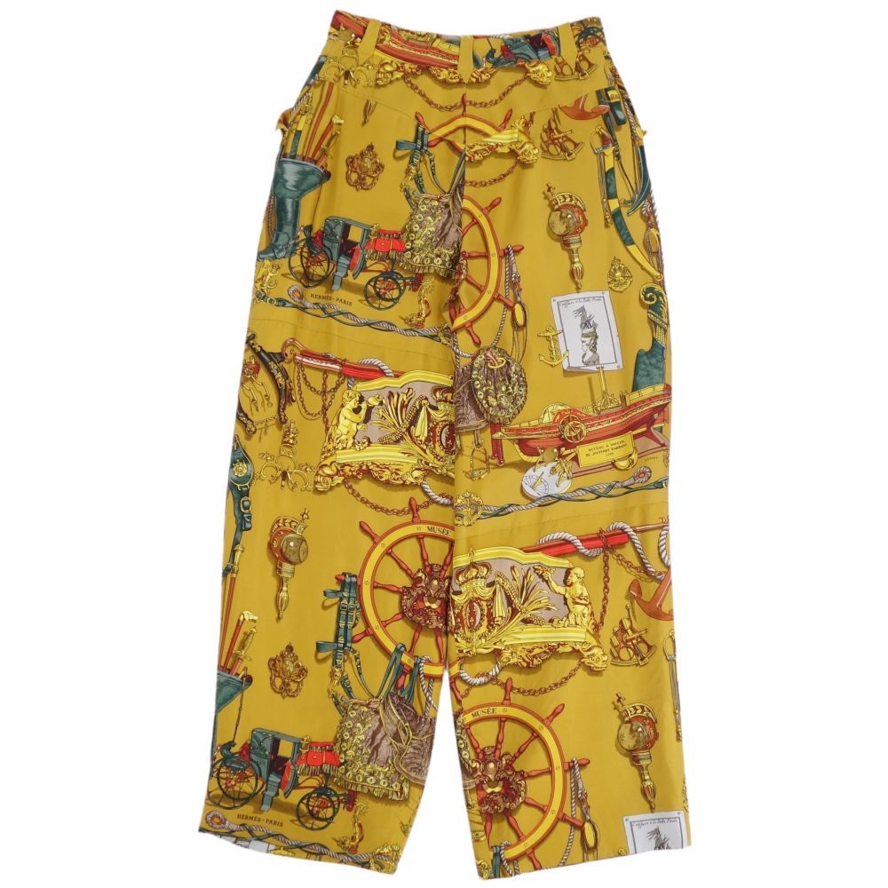 美品 Vintage エルメス HERMES パンツ ロングパンツ 総柄 シルク100 