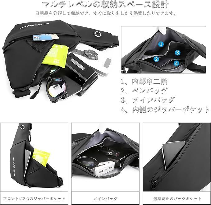 【在庫処分】[iBUTSARU] ボディバッグ メンズ ショルダーバッグ 小さめ 防水 肩掛けバッグ 軽量 極薄コンパクト 通学 レジャー スポーツ 自転車 バイク 斜めがけバッグ 人気 (Right Shoulder， Black)