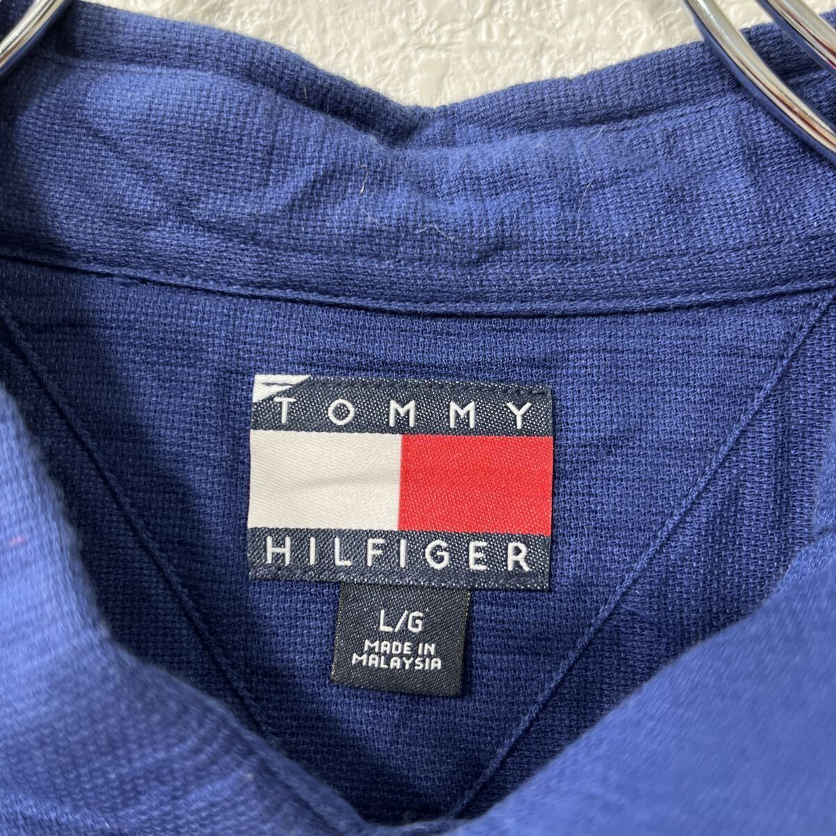 TOMMY HILFIGER 半袖シャツ L ネイビー トミーヒルフィガー 古着