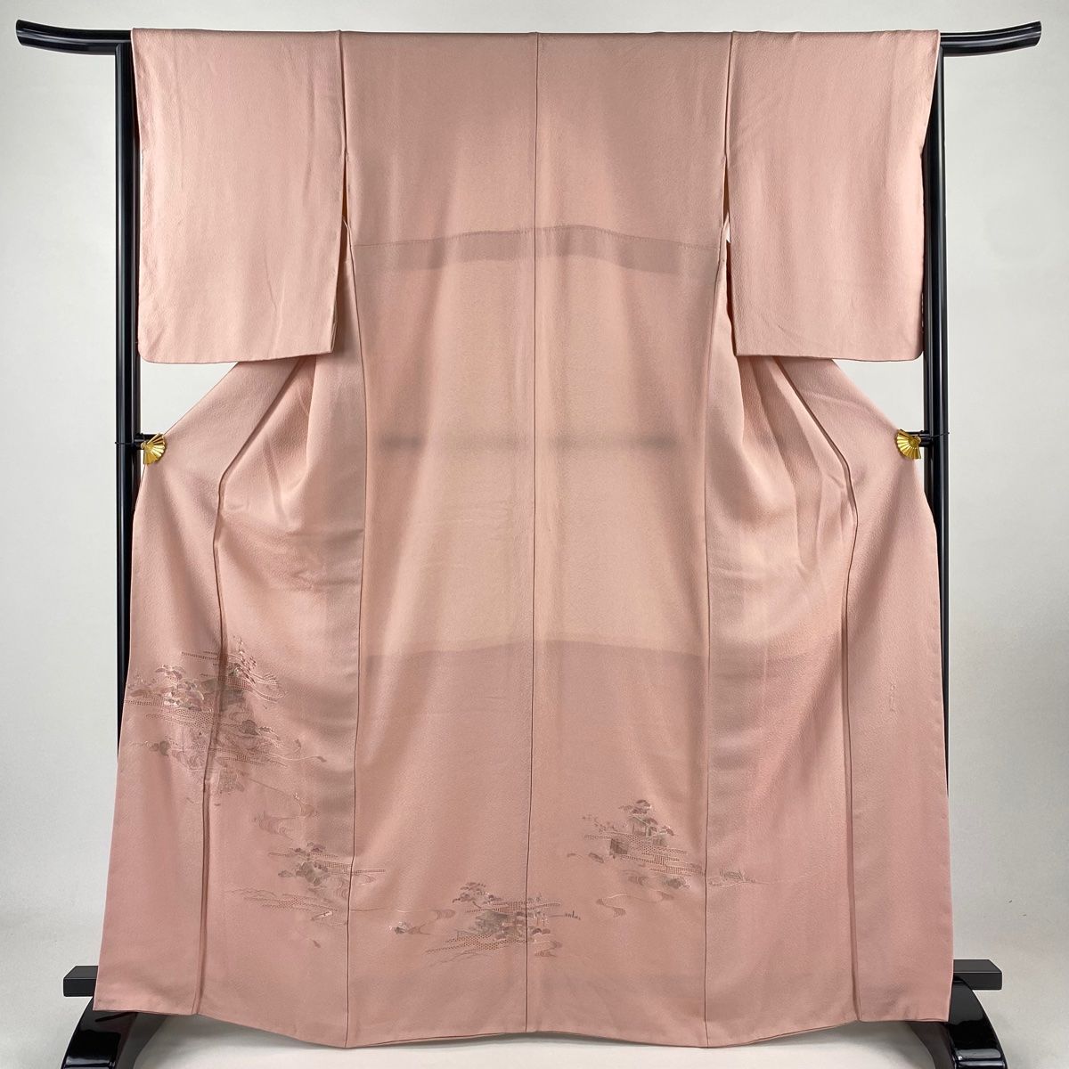 付下げ 身丈167cm 裄丈65cm M 袷 家屋 松竹梅 蘇州刺繍 ピンク 正絹 秀品