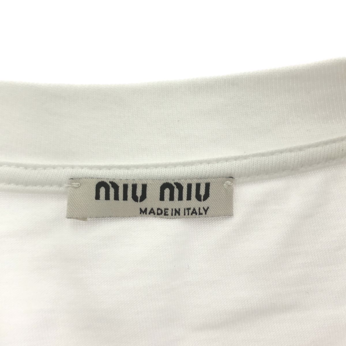 質屋 miumiu ミュウミュウ 半袖 Tシャツ トップス 猫 ネコ キャット サイズS 綿100 ホワイト系 H18922 みいち質店 miumiu ミュウミュウ Tシャツ 半袖 トップス 猫 ネコ キャット