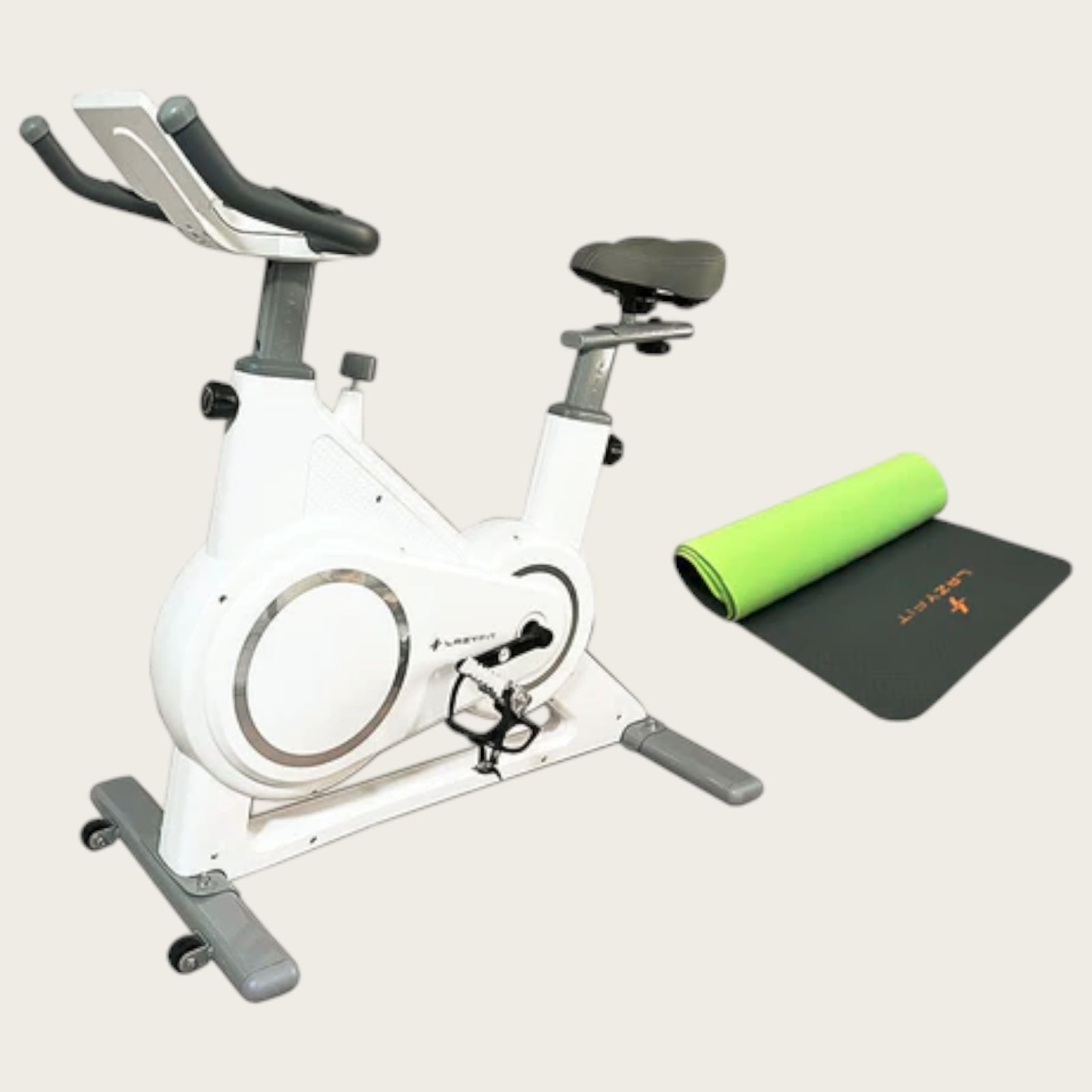 1800 エアロバイク ホワイト 組み立て簡単 液晶モニター タブレットホルダー付き マット付属 ペダル付属 10段階調整可 静音 電磁マグネット方式 一部地域 別途配送料有
