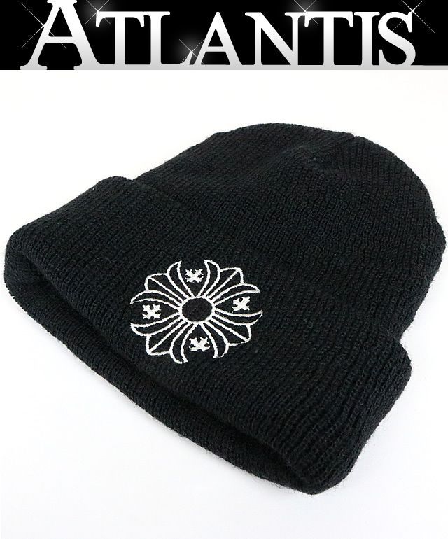 銀座店 クロムハーツCHプラス 刺繍 ビーニー ニットキャップ メンズ 黒