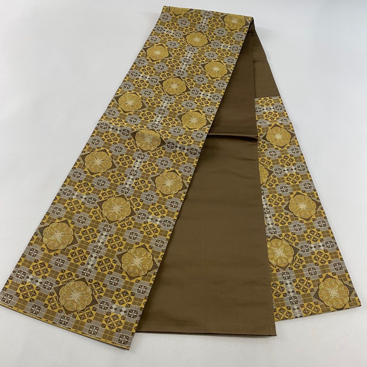 中古 袋帯 太鼓柄 良品 フォーマル用 正絹 花柄 黄・黄土色（すごい値  