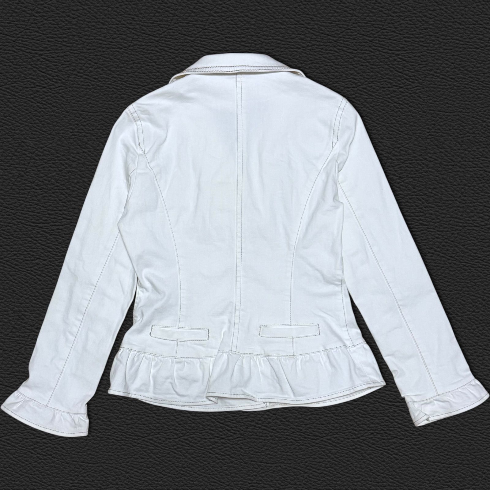 courrèges クレージュ  デニムジャケット　ジージャン　総柄　ロゴ　40 クレージュ デニムジャケット 40 オフホワイト 牛革パッチ