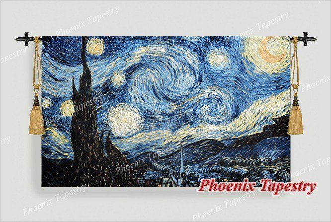 「星月夜」ヴィンセント・ヴァン・ゴッホ作 ジャカード織 壁掛けアートタペストリー 絵画レプリカ ホームインテリア壁装飾 贈り物（輸入品