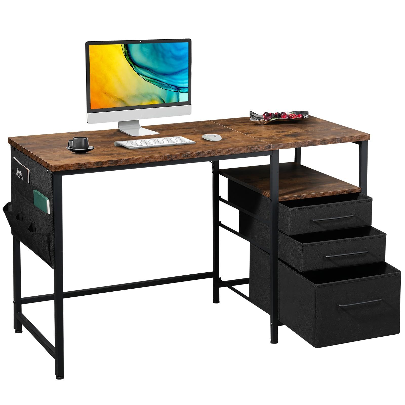 Maihail デスク 机 pcデスク 勉強机 子computer desk 幅120cm ワークデスク 学習机 作業机 パソコンデスク 引き出し付き 左右入替可 オフィスデスク 事務机 ビンテージ