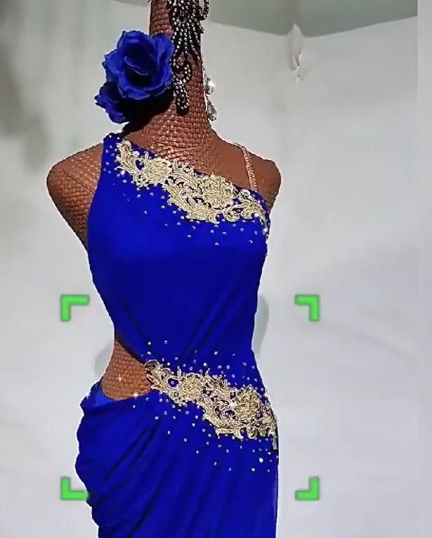 ラテンドレス ラテンワンピース ダンス衣装 刺繍 ロイヤルブルー