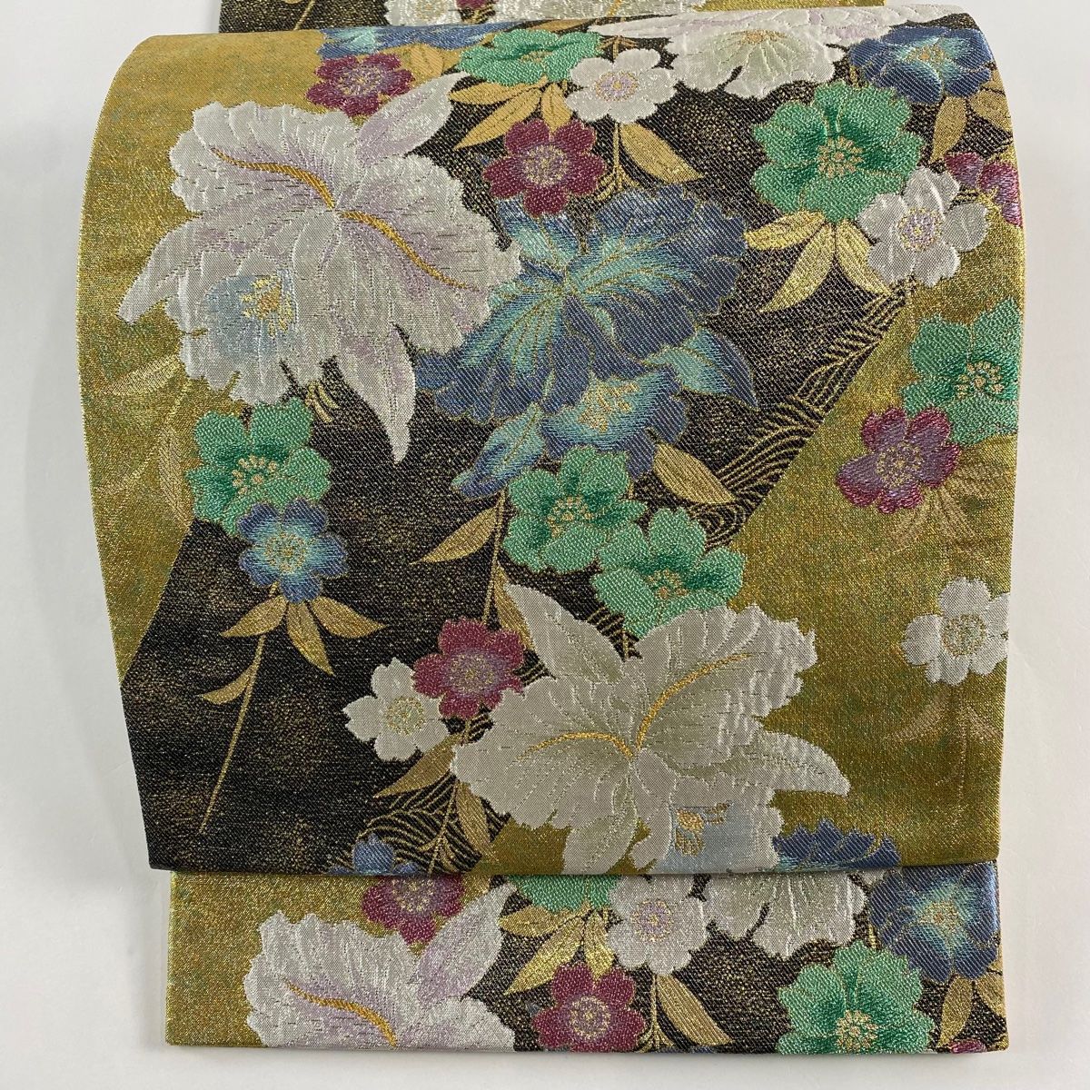 袋帯 秀品 草花 桜 金銀彩 ぼかし 金色 六通 正絹