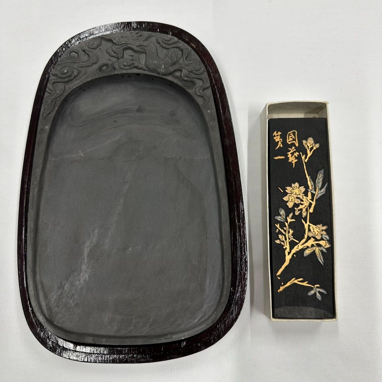 【書道具】アンティーク　富岡鉄斎墨＆中国硯　古硯　彫刻硯　富岡鉄斎 セット販売】【書道具】アンティーク 富岡鉄斎墨＆中国硯 古硯