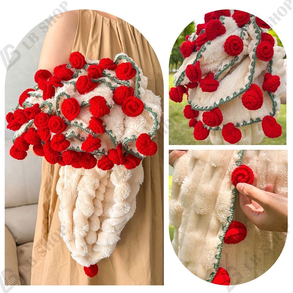 椿の花束ブランケット直径120cm，72本の大きな花ストール 椿の花束