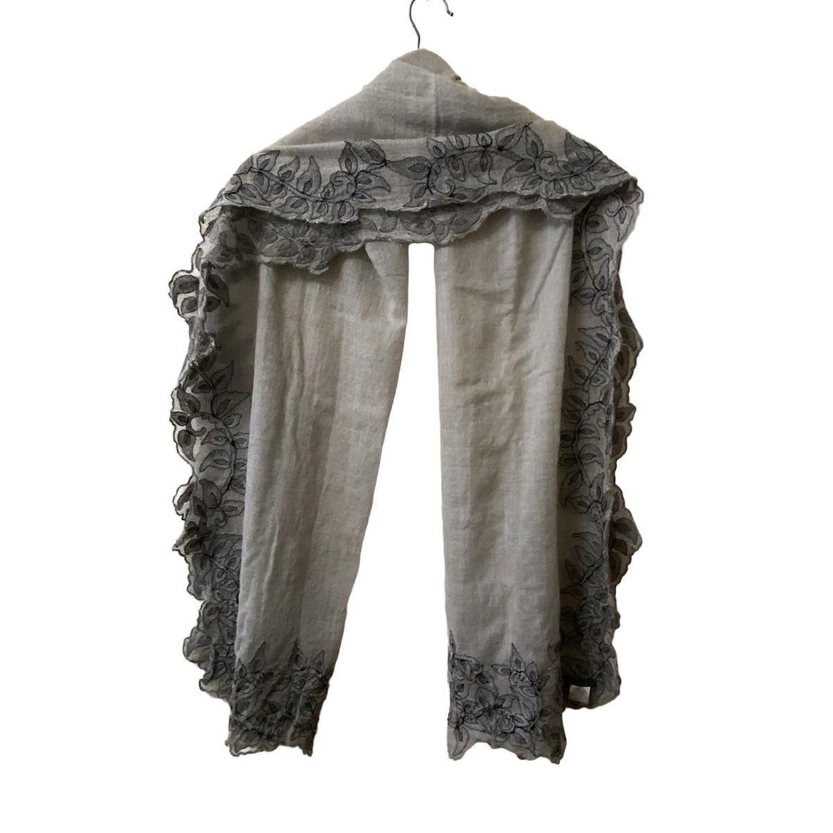 Falierosarti ファリエロサルティ ストール ショール - グレーベージュ×黒 刺繍 ウール シルク