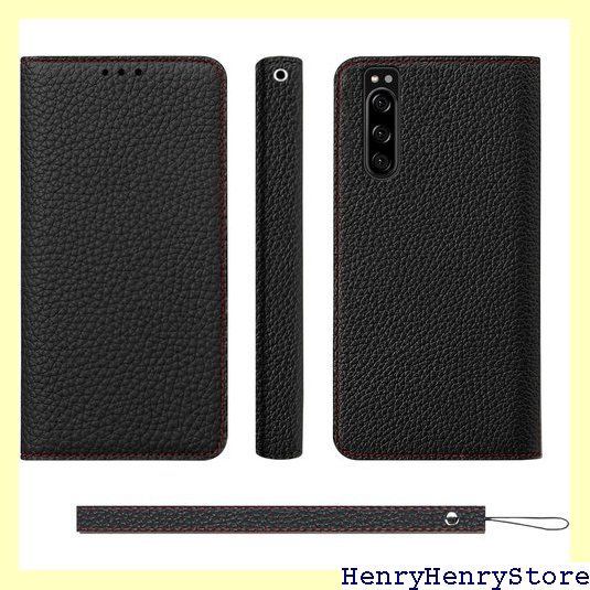 CLICSUN Xperia 5 iv 対応ケース SO-54C SOG09 高級 牛本革ケース 手帳型 Xperia 5 iv 対応カバー エクスぺリア 5 iv 対応ケース 手帳型 本革 レザー カバー 全面保護 衝撃吸収 スタンド機 ブラック 1009