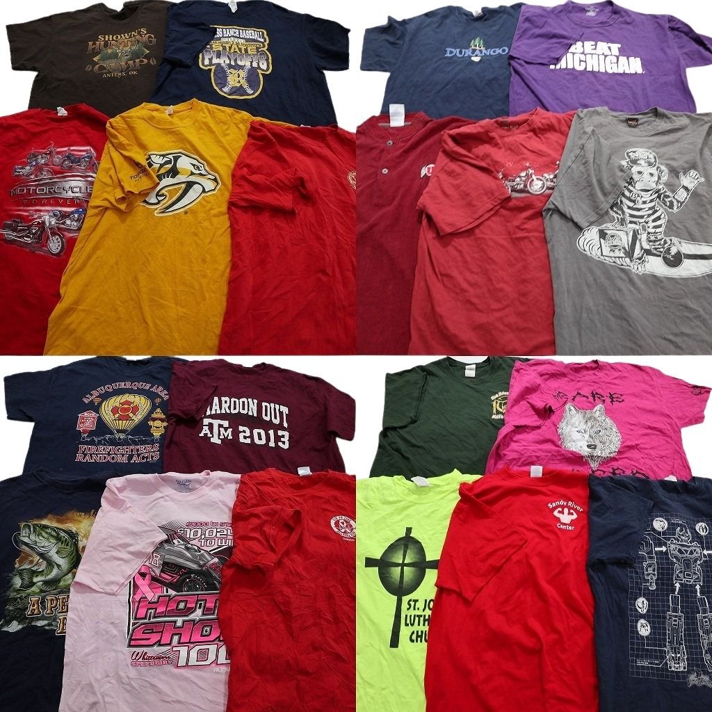 古着卸 mix プリント 半袖Tシャツ 20枚セット メンズ XL レーシング アニマル 動物 ヘンリーネック 古着 NA1765