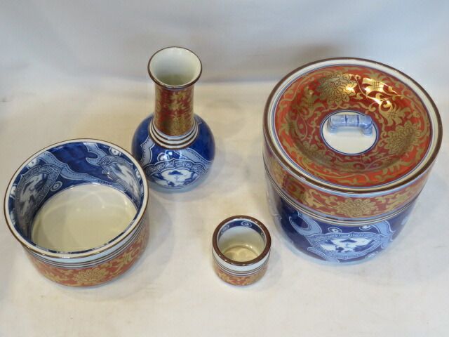 十月◆特売品 平安 手塚祥堂作 染付金襴手 唐草文台子皆具 茶道具 税込