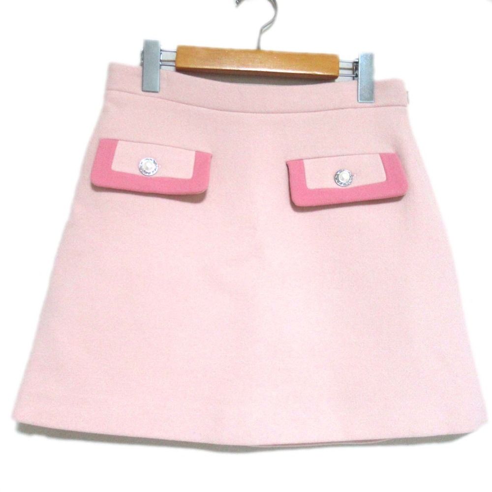 美品 miumiu ミュウミュウ パールビジューボタン バージンウール ミニ  