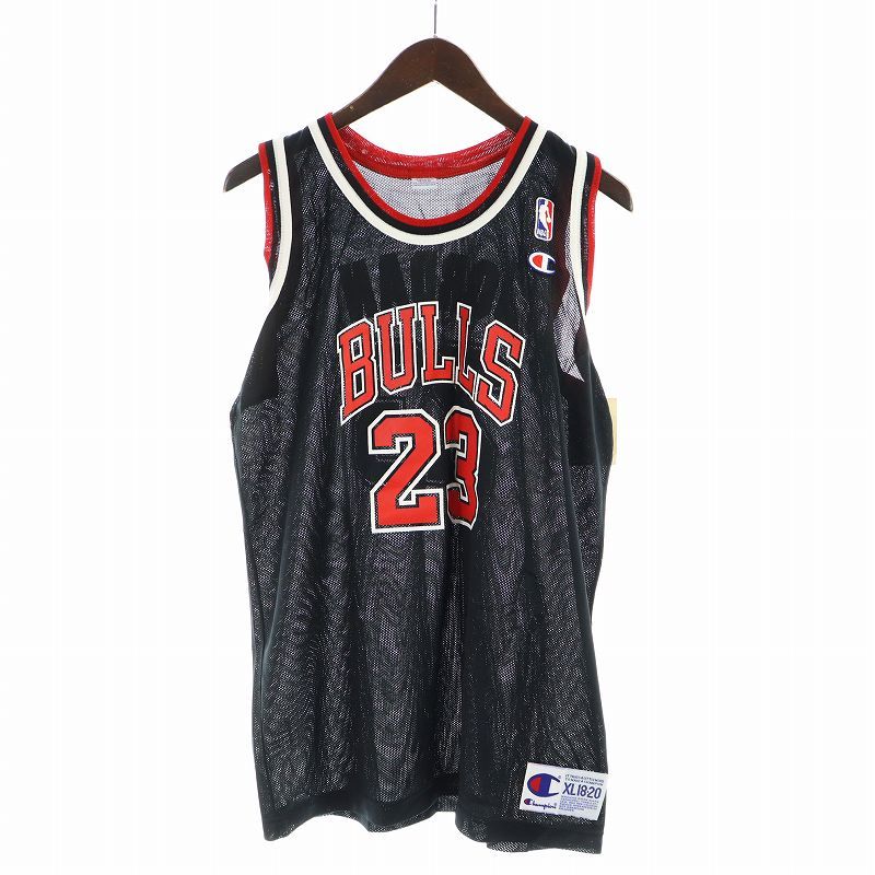 チャンピオン CHAMPION 90年代 NBA タンクトップ タグ付き シカゴブルズ ユニフォーム 23番 NBA公式ライセンス商品 ロゴ メッシュ XL 黒 ブラック GY18 /MQ