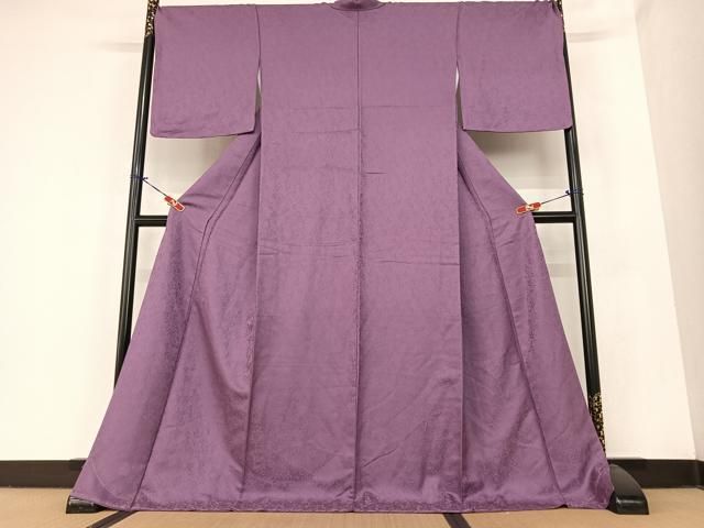 平和屋着物●上質な色無地 南天地紋 暗紅色 ロング丈 正絹 AABC0027zg