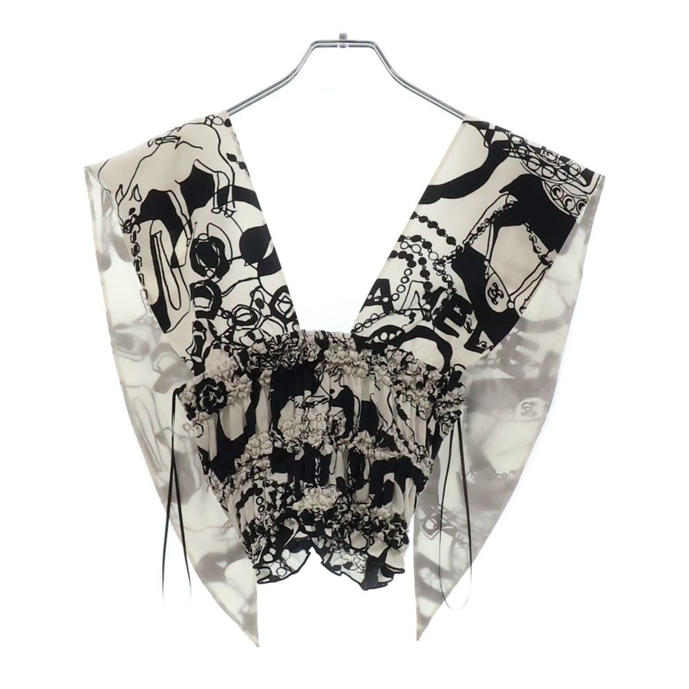 CHANEL シャネル 22C SILK PRINTED HALTER TOP シルク プリント ホルターネック トップス カットソー ホワイト|ブラック レディース P71971 V63357