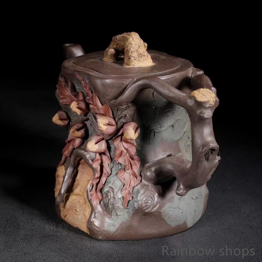 中国古美術・宜興原鉱古銅泥壺・紫砂壺・品名：印包・底款：厚徳載物・朱泥・急須 新品未使用】中国古美術・宜興原鉱紫泥 樹・・紫砂壺・底款:蒋蓉