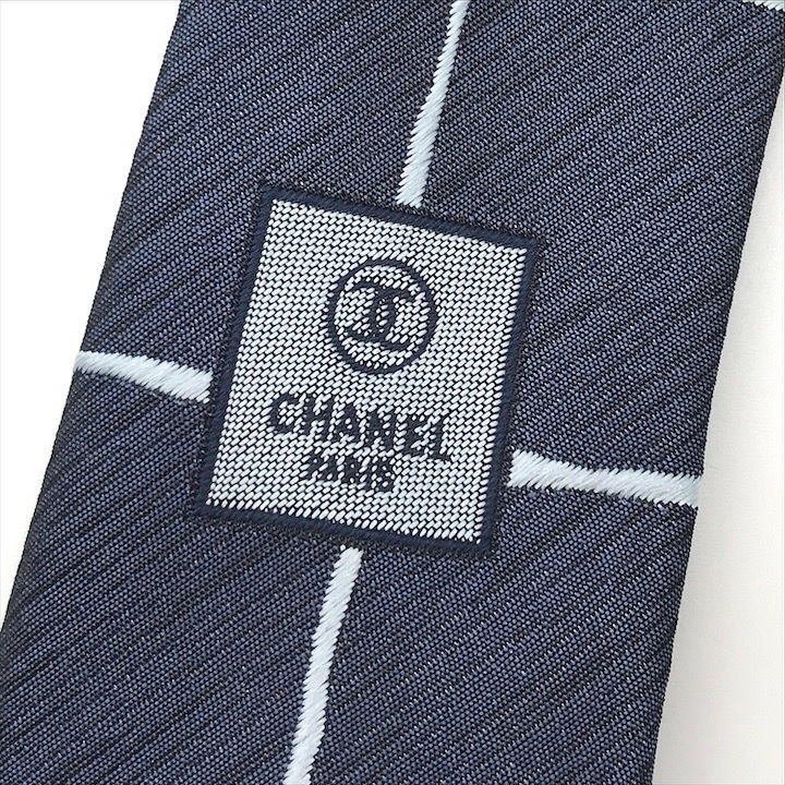 未使用保管品 CHANEL シャネル ロゴ チェック 格子 チェーン メンズ 紳士 ビジネス ファッション 服飾小物 ネクタイ ネイビー m14295 未使用保管品 CHANEL シャネル ロゴ チェック 格子 チェーン メンズ