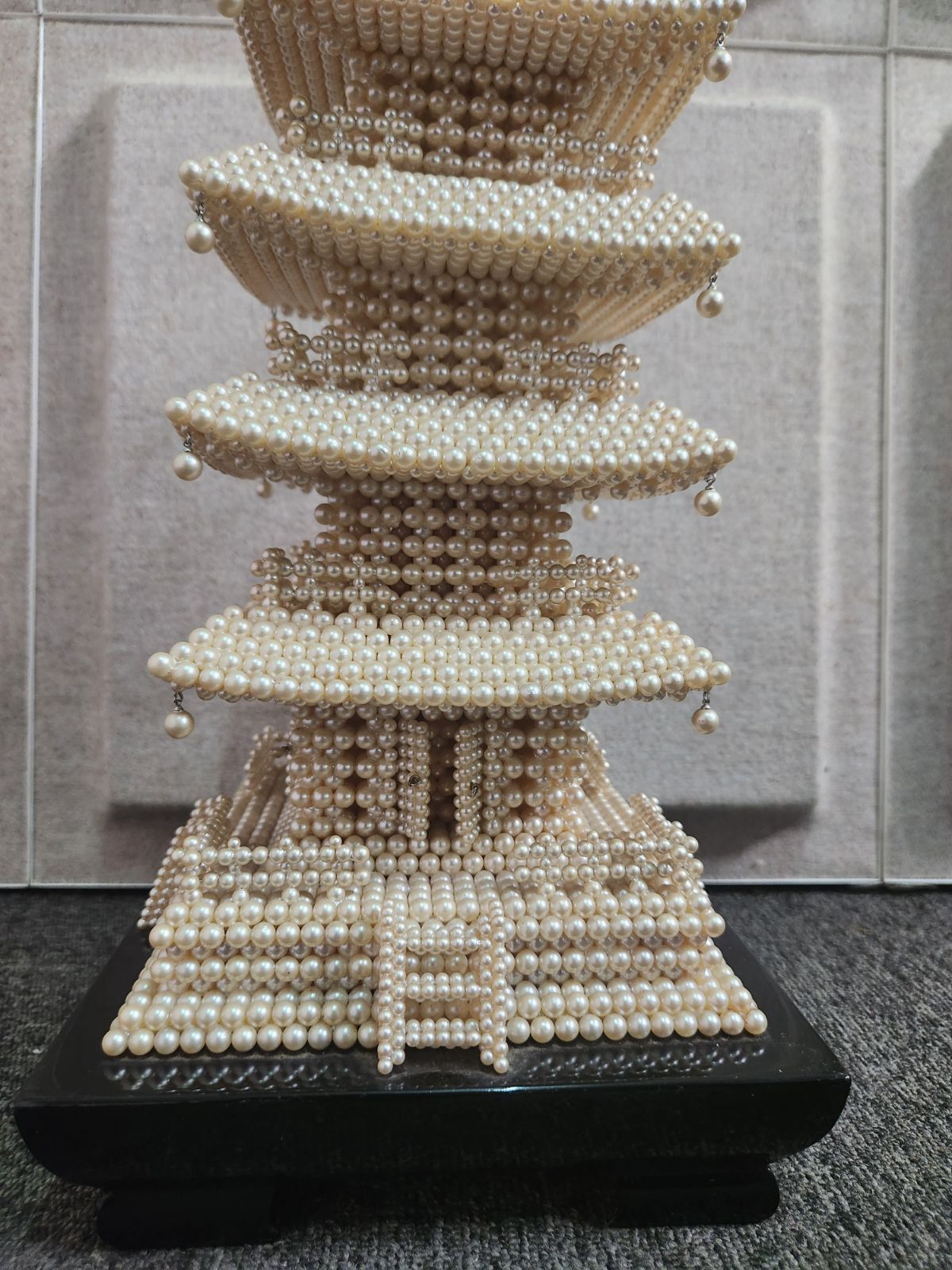 LIG】真珠細工 五重塔 47㎝ パール 置物 細密造 仏教美術 コレクター
