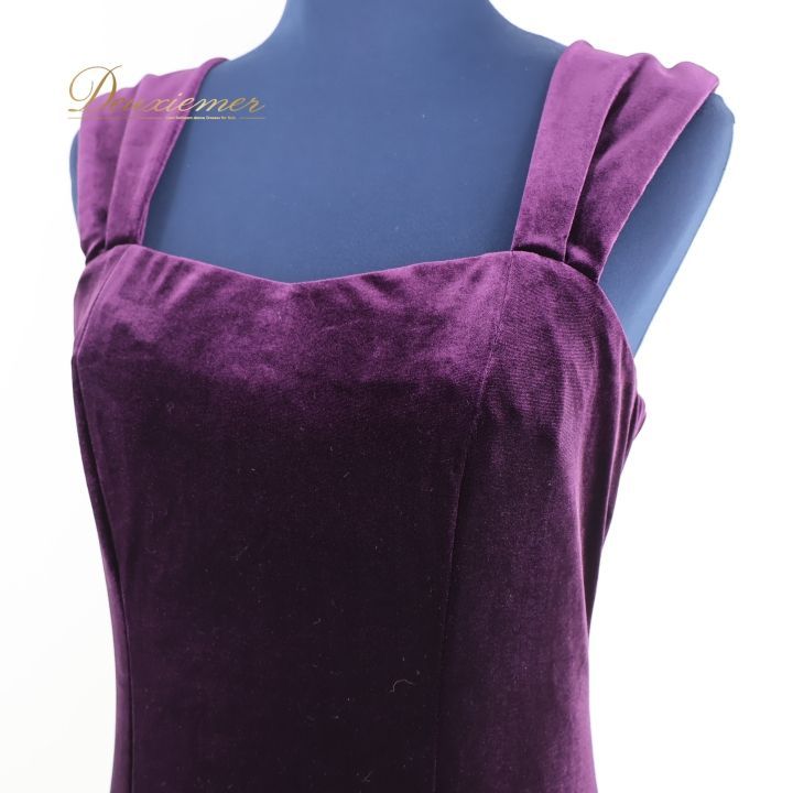 フラダンス 衣装 ワンピース ドレス パープル系 u ino! ベロア 光沢 紫 ノースリーブ ハワイ製 無地 シンプル 袖なし フリル ハワイアン アロハ 上品 ロング 華やか 鮮やか uino