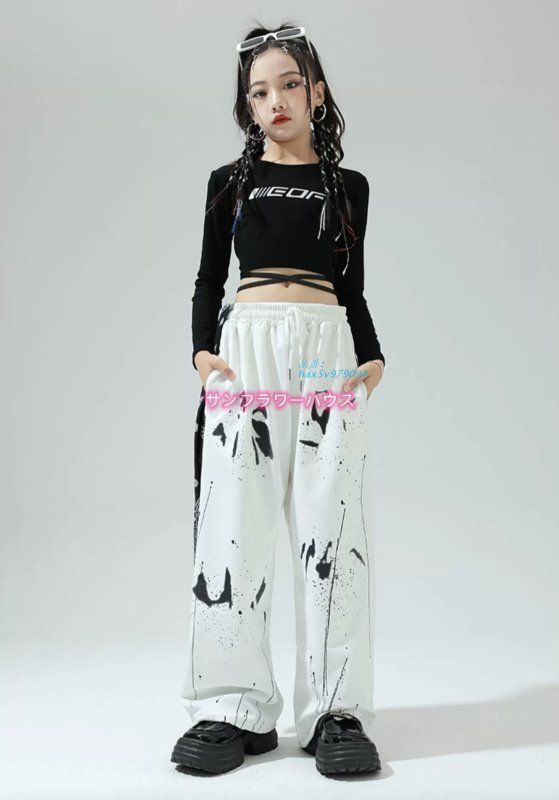 lesmills B.T.S.J ロングパンツ 白 ボディコンバット ダンス 衣装 キッズ ジッパー 黒 長袖 夏 パンツ ガールズ 韓国 ジャズ