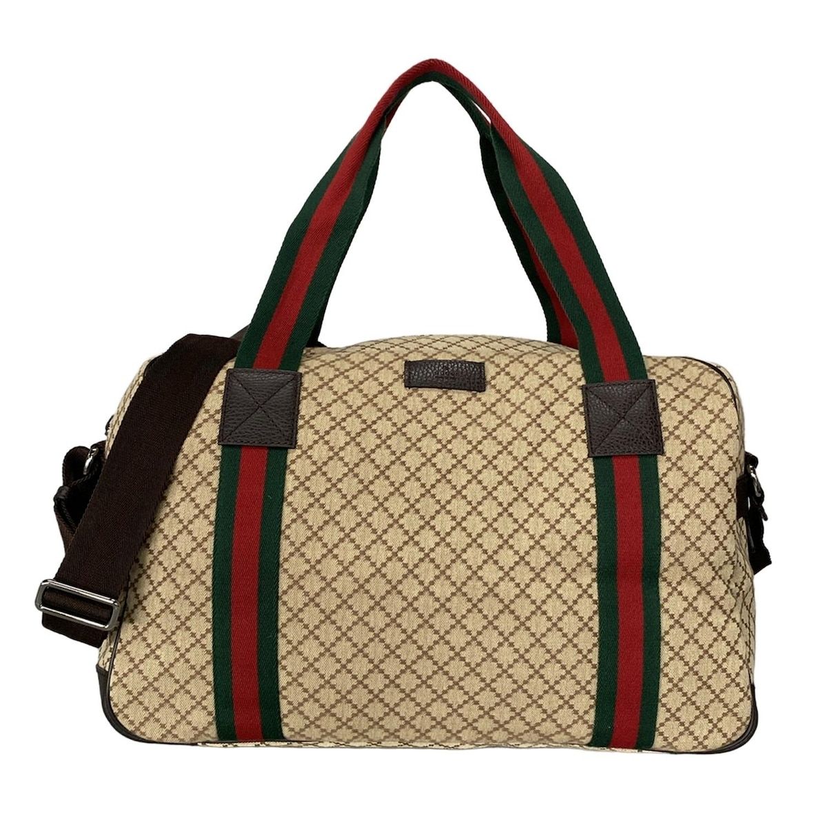 GUCCI グッチ ボストンバッグ ディアマンテ 374769 ベージュ×ダークブラウン×マルチ レザー