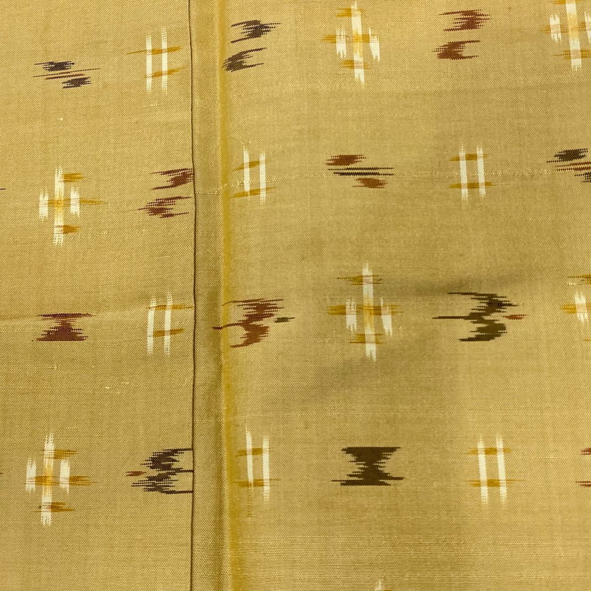 紬 身丈155cm 裄丈63cm S 袷 燕 井桁絣 ベージュ 正絹 秀品 【中古  