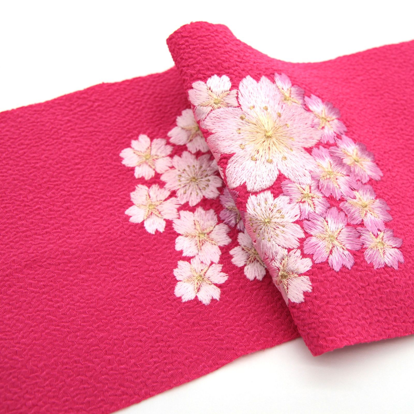 半衿 半襟 USED OUTLET アウトレット 美品 ピンク 桜  刺繍  成人式 振袖  振袖用 和装小物 着物 きもの 和装 WO-47